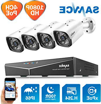 SANNCE Kit de Seguridad XPOE 1080P 4CH NVR y 4 IP Cámaras de vigilancia 2MP IP66 Impermeable Interior/Exterior Visión Nocturna 100pies/30m Alerta de detección de Movimiento-sin HDD