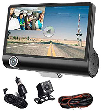 Hangang Car Dash Cam 1080p Fhd 3 Canales Car Dashbord Camera, 140 Grados De Gran Angular Car Recorder Con 4 "Ips Display, g-Sensor, Grabación En Bucle, Detección De Movimiento, Monitor De Inversión