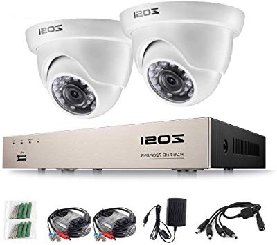 ZOSI CCTV Kit Sistema de Seguridad, 4CH 720P HD-TVI DVR Grabador de Video + 2 * HD Cámara de Vigilancia, Sin HDD, Detección de Movimiento, App para PC/Móvil
