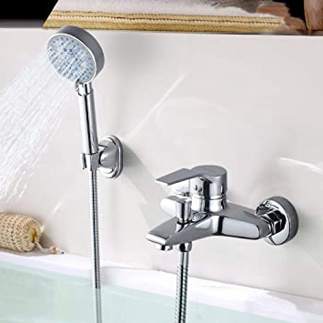 BONADE Grifo de Bañera con Alcachofa de Mano (cinco modos), Mezclador Monomando Cromado Baño y Ducha, Incluye Soporte de Pared y Manguera de Ducha de 150 cm