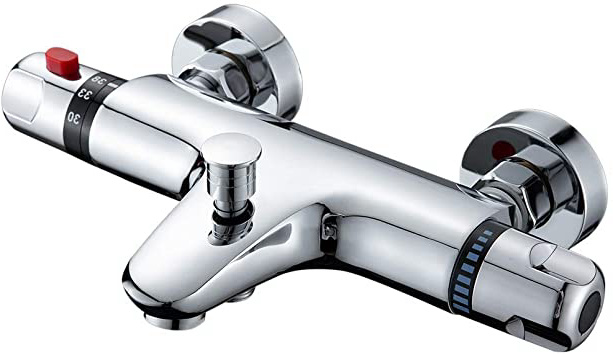 Solepearl Grifo Termostatico Ducha, Griferia Termostatica Ducha con el Botón de Seguridad 38 ℃, Grifo Termostático para Bañera y Ducha Montaje en Pared, Cromado