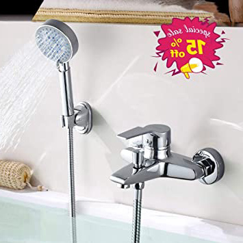 WOOHSE 5 modos Grifo Mezclador Exterior Para Ducha y Baño Con Alcachofa, Manguera y Soporte, Montaje en pared, Cromado