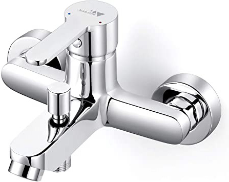 Amzdeal Grifo para baño y ducha Grifo de bañera con el Cuerpo de cobre Mezclador de baño Monomando para bañera de Mango de aleación de titanio, Plateado
