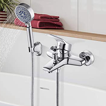 BONADE Grifo de Ducha Grifo de Bañera con Ducha de Mano de 5 Funciones Grifo Monomando Cromado Grifo Mezclador Bañera Exterior, Montaje en Pared