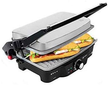 Cecotec Parrilla Eléctrica Rock'nGrill 1500. Revestimiento Antiadherente RockStone, Apertura 180º, Adaptable en Altura, Superficie de cocinado 29x17cm, Asa Tacto Frío, Incluye Recogegrasas, 1500 W
