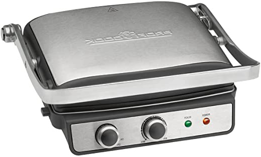 Proficook PC-KG 1029 Grill de asar con tapa basculante, doble apertura 180º, 2000 W, Acero Inoxidable, Negro y Gris