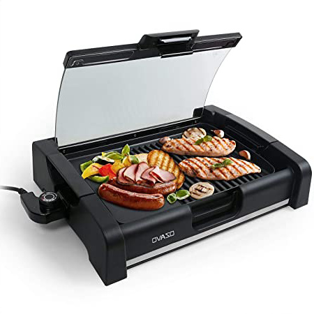 OZAVO Parrilla Barbacoa Electrica de Exterior o Interior BBQ Plancha Grill Placa Extraíble Temperatura Ajustable Fácil para Limpiar, 1650 W