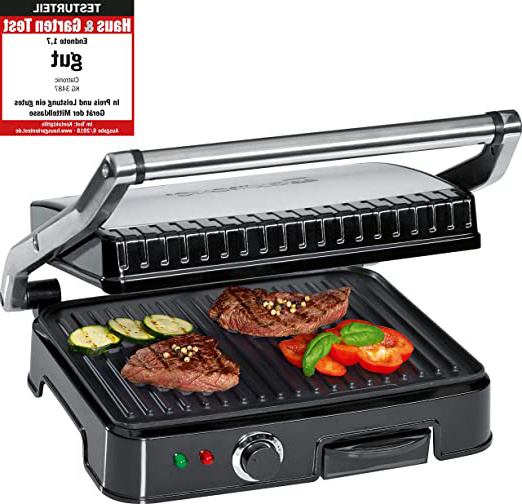 Clatronic KG 3487 Grill de Asar con Tapa Basculante, 2000 W, Acero Inoxidable