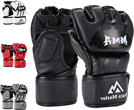 Brace Master MMA Gloves Guantes UFC Guantes de Boxeo para Hombres Mujeres Cuero Más Acolchado Saco de Boxeo sin Dedos Guantes para Kickboxing, Sparring, Muay Thai y Heavy Bag