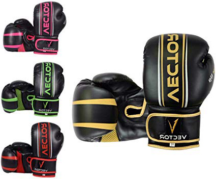 Vector Deportes Guantes de Boxeo para Hombres Mujeres, Maya Ocultar de Piel Hecho a Mano Estilo Pro para Kickboxing Sparring Saco Entrenamiento – Color Oro Rosa Verde Rojo – Talla 8 10 12 14 16 oz