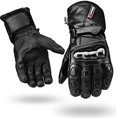 Guantes para moto de piel impermeables (perfectos para invierno, cuero), color negro