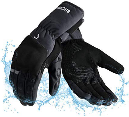 Guantes Moto Invierno Impermeables Resistentes al Viento, Pantalla Táctil Larga Manga Cálidos Guantes para Scooter, Ciclomotor, Moto Cross, Bicicleta, Deportes al Aire Libre - L Gris