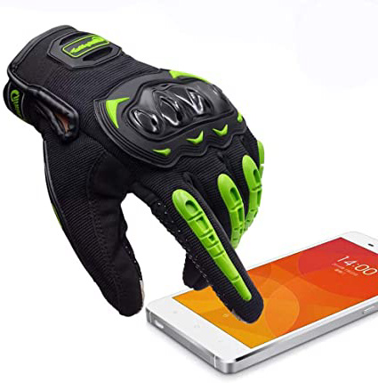 ARTOP Guantes Moto Verano Anti-Deslizante Anti-Colisión con Dedo Táctil Muy Buena Protección para Hombres(Verde,XL)