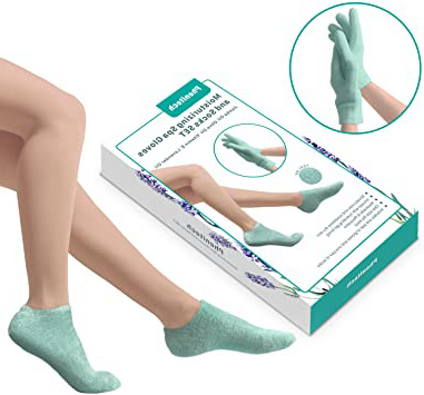 Phenitech Calcetines Gel y Guantes Gel Calcetines y Guantes Hidratantes, Calcetines Spa Guantes Spa en Piel Seca Tratamiento Cuidado de Pies y Manos (Calcetines de 1 par y guantes de 1 par)
