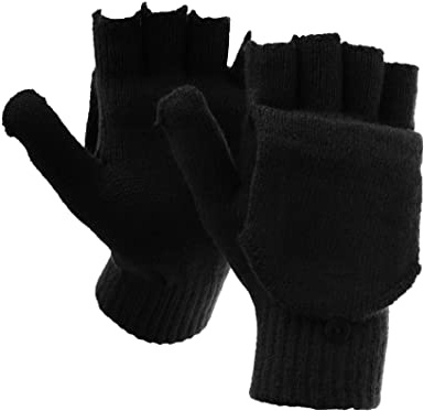 FLOSO - Guantes sin dedos convertibles en manoplas de invierno térmicos con capucha para hombre caballero