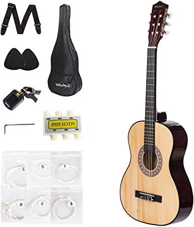 Dawoo Guitarra clásica de 36 pulgadas,un conjunto de guitarra natural para principiantes/niños,guitarra acústica original,que incluye un paquete de piano(madera)