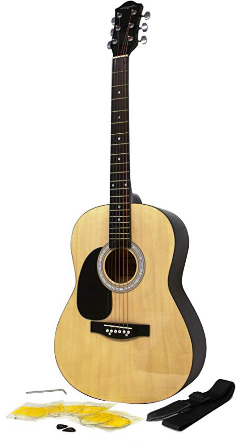 Martin W-100 Kit de guitarra acústica Smith con secuencias de la guitarra, guitarra púas, correa de guitarra - Natural