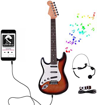 Koyae Guitarra para Niños, 6 Cuerdas Guitarra Electrica Niños con Micrófono, Rock Guitarra de Juguete, Niño/Niña de 3-7 años Regalo Cumpleaños Navidad Reyes