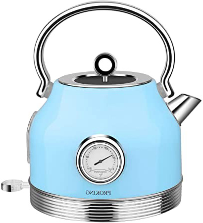 PROKING Hervidor Eléctrico, Hervidor de Agua Hervidor de Acero Inoxidable de 2200 W 1.7L, Pantalla de Temperatura, sin BPA, Hervidor de Té Retro, Filtro Antical, Apagado Automático