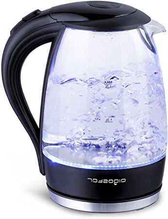 Aigostar Adam 30GOM - Hervidor de Cristal, Hervidores Eléctrico con Iluminación Led de 1,7 Litros de Capacidad, 2200w de Potencia, Libre de BPA y Sistema de Protección Contra la Ebullición en Seco. Diseño Exclusivo.