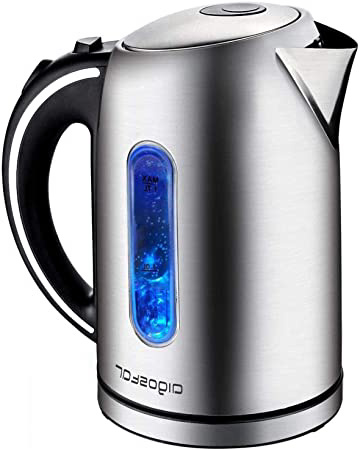 Aigostar King 30CEA – Hervidor de Agua Eléctrico, con iluminación led, 1,7 litros, Libre de BPA, Acero Inoxidable, Filtro Antical, Sistema de protección contra la ebullición en seco, 2200W, Diseño exclusivo.