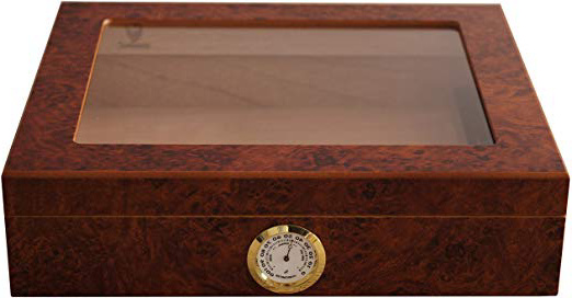 GERMANUS Humidor de Puros "Mensalla" con Higrómetro y Humidificador y el Manual Germanus Libro, en Marrón