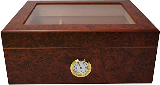 GERMANUS Humidor de Puros Desk I con Higrómetro y Humidificador y el Manual Germanus Libro en Marrón