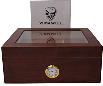 GERMANUS Humidor de Puros Classic Desk con Higrómetro y Humidificador y el Manual Germanus Libro en Marrón