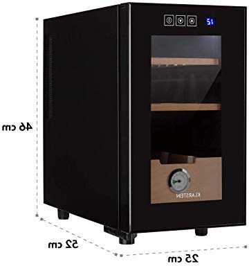 KLARSTEIN El Presidente 23 Humidor - Humidificador de Puros, Temperatura 12-23°C, 50W, 38dB, 23l, 100-150 cigarros, Panel táctil, Cajón de Madera, Madera de Cedro, Iluminación LED, Negro