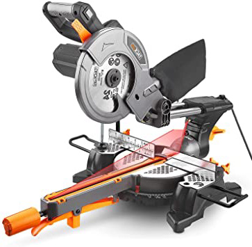 TACKLIFE 1500W 4500RPM Sierra Ingletadora Telescópica Versatil Cortes Biselados a 0-45°, Ángulo del banco -45° / 0° / 45°, Cuchilla de 24T 210mm, Laser y Bolsa para Polvo - PMS01X