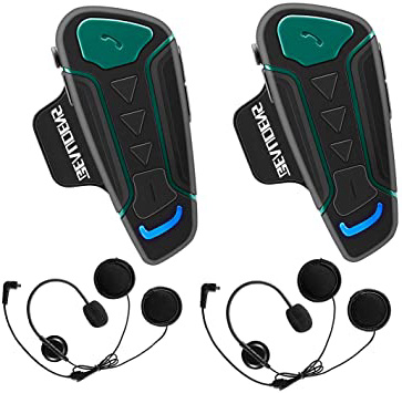 Intercomunicador Casco Moto Bluetooth, BEAUDENS Comunicación Intercom, Gama de 1200m, IPX6 Impermeabilidad, Intercomunicacion Entre 3 Motociclistas, Cancelación de Ruido(2 Unidades)