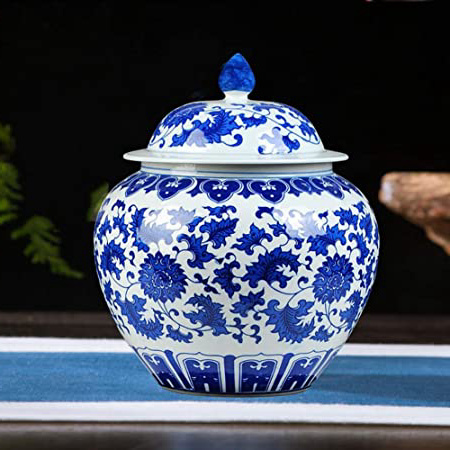 Antiguo Azul Y Blanco Jarrón