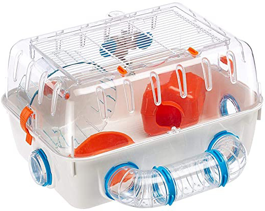 Feplast Jaula para hámsteres Combi 1, para pequeños roedores, Plástico Robusto, Techo con Rejilla abrible, Tubos y Accesorios incluidos, 40,5 x 29,5 x h 22,5 cm Blanco/Multicolor (57923499)
