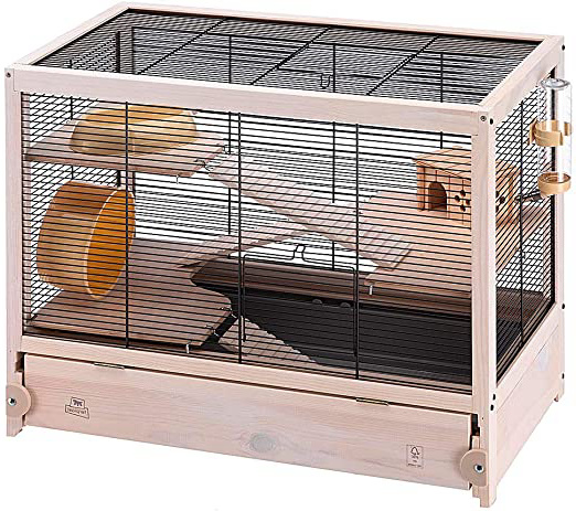 Ferplast Jaula de Madera para hámsteres HAMSTERVILLE, Casa para ratoncillos y pequeños roedores, Estructura en Varios Niveles, Accesorios incluidos, 60 x 34 x 49 cm Negro