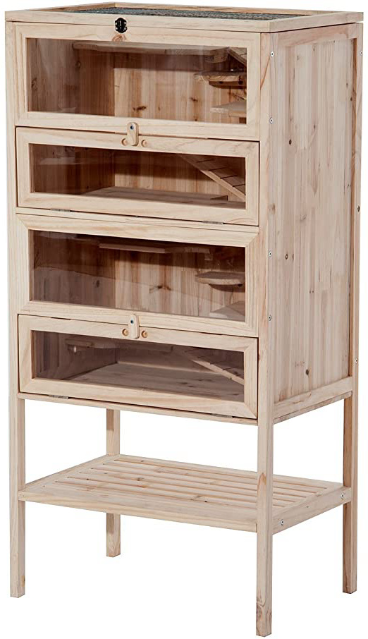 PawHut Jaula de Madera Tipo Casa Conejera para Hámster Ratones Animales Pequeños y Roedores con 5 Pisos 10 Plataformas y 3 Escaleras 60x40x120cm