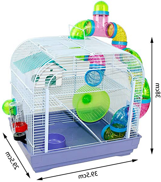 DZL® Jaula para Hamster(39.5X29.5X38CM) Color Azul/Purpura/Rojo se Entrega al Azar,Aviso Importante: el metacrilato Lleva un Protector de Papel Que se Quita!
