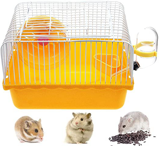 Jaula para Hamster, Jaula Hamster Caseta Bebedero Comedero para Jerbo, Rata, Chinchilla, 23 x 17 x 15 cm (Naranja)