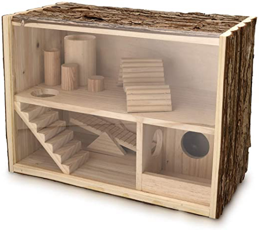 Navaris Casa de Madera Natural para hámster - Casa de Juegos con rampas Puente y escondite para Ratones hámster roedores jerbos - 39 x 20 x 27.5CM