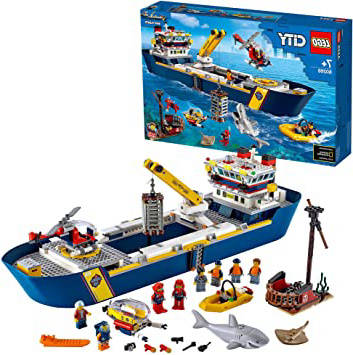 LEGO 60266 City Océano: Buque de Exploración Juguete de Construcción Flotante con 8 Mini Figuras, Tiburón y Raya Venenosa