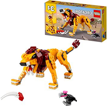 LEGO 31112 Creator 3 en 1 León Salvaje, Avestruz y Jabalí, Set de Construcción, Animales de Juguete para Niños