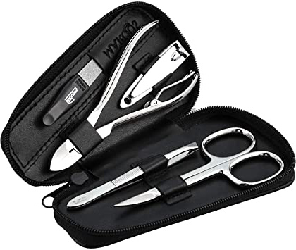 marQus set manicura de 5 piezas de Solingen Alemania - Set de manicura y pedicura para hombre y mujer en estuche de piel auténtica, kit de manicura y pedicura ideal para viaje