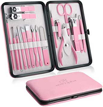Profesional Cortaúñas Acero Inoxidable Grooming Kit - Set de 18 Piezas para Manicura y Pedicura Limpiador Cutícula con Bonita Caja (Polvo2)