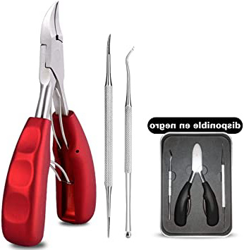 O³ Alicates Uñas Pies - Cortauñas Pies Profesionales - Con 2 Herramientas Profesionales Para Uñas Encarnadas o Gruesas y Duras, Onicomicosis, Paroniquia - Juego de Pedicura Profesional (Rojo)