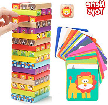 Nene Toys - Torre de Bloques de Madera 4 en 1 con Colores y Animales – Juguete Educativo para Niños Niñas de 4 a 8 años – Juego de Mesa Infantil ideal como Regalo para Compartir entre Padres e Hijos