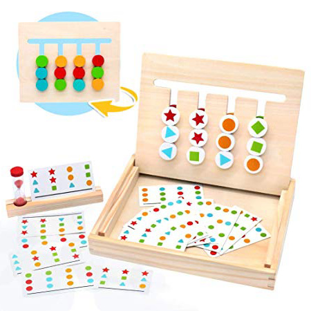 Symiu Juguetes Montessori Tablero Juego de Madera Puzzles Infantiles con Tarjetas de Patrón y Disco de Color Juguete De Rompecabezas Madera para Niños 3 4 5 Años