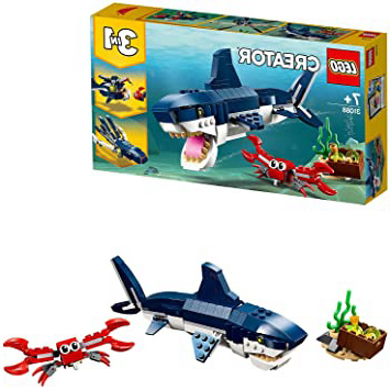 LEGO 31088 Creator 3en1 Criaturas del Fondo Marino, Tiburón o Calamar o Pez Pescador, Juguete de Construcción para Niños +7 años