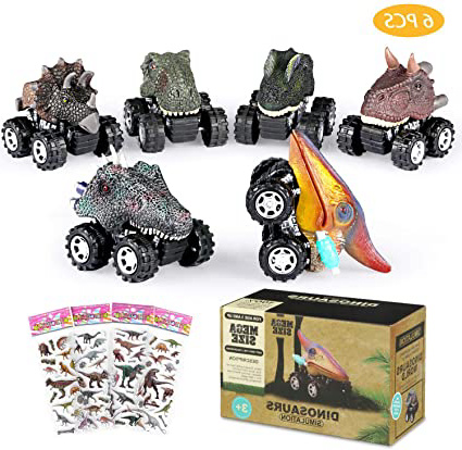 joylink Coches Dinosaurios,6 Pcs Pull Back Dinosaur Car Toys,Tire haciaAtrás de Los Juguetes de Dinosaurios, Regalo de Cumpleaños Navidad para Niños