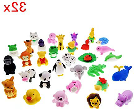JZK 32 x Gomas borrar Animal pequeño Borrador Juguete Desmontable para niños Regalo Fiesta de cumpleaños Navidad Oficina Escuela papeleria Suministros