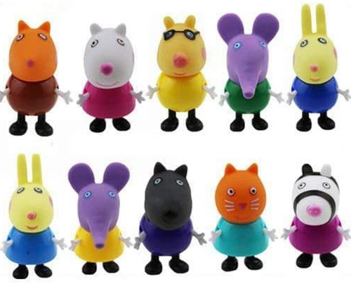 Row_120cc 10 Figuras de Peppa Pig, Juguetes y Amigos, Paquete de Figuras de Familia Emily Rebecca, Juguetes para Niños, Regalo de Navidad