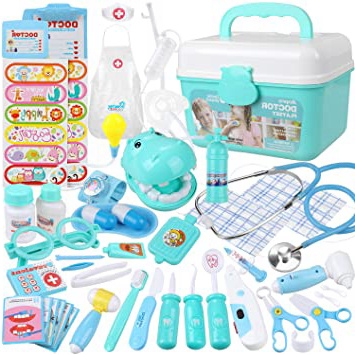 Anpro 46 pcs Kit de Médico y Enfermera,Juegos de Médicos para Niños,Kit de Dentista con Estetoscopio y Abrigo,Regalo para Niños en Fiestas,Cumpleaños,Navidad, Juego de Roles del Doctor